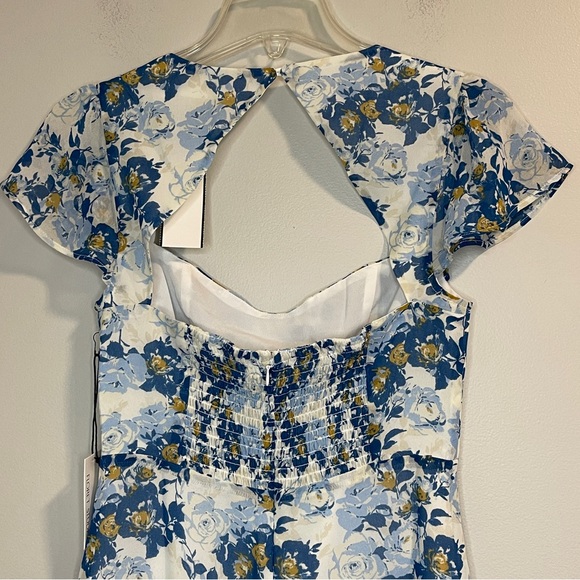 FLORET STUDIOS Floral Flutter Sleeve Sundress on White Blue Floral Small - Picture 6 of 9